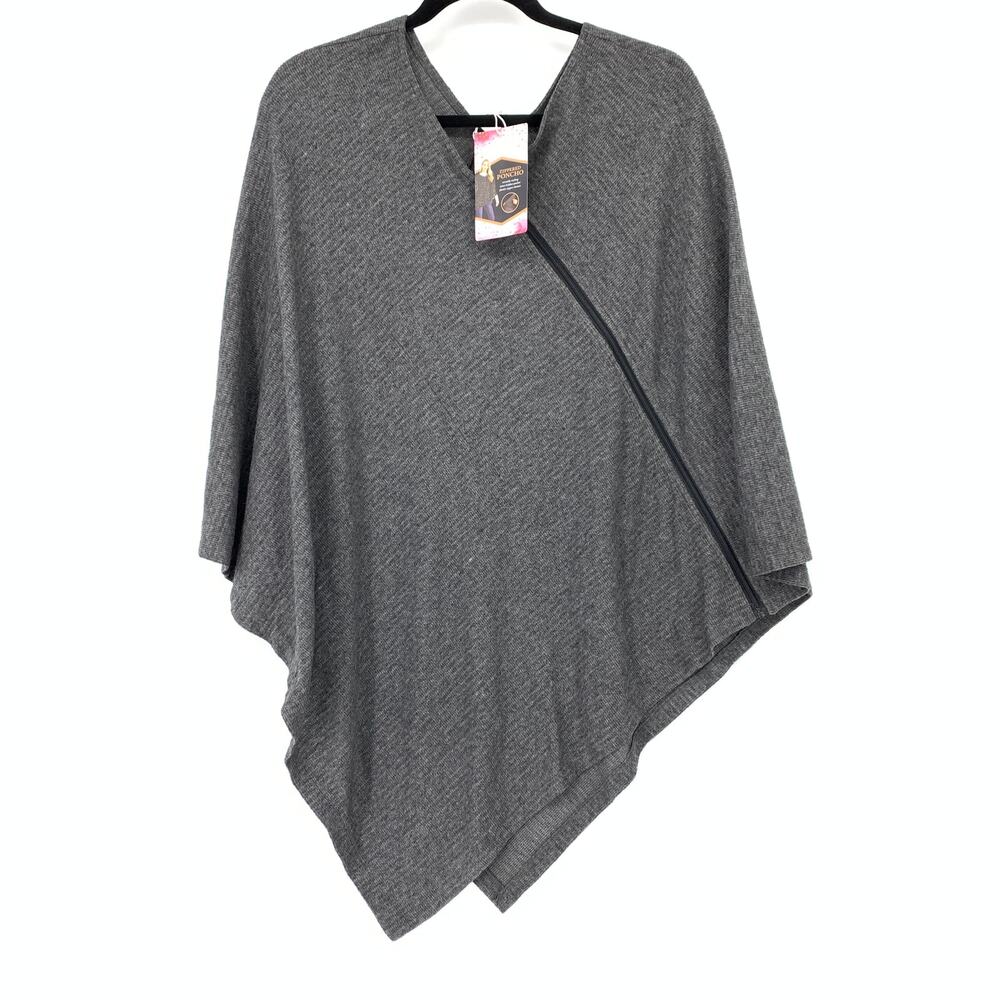 Balance Collection Zippered Poncho Womens One Size Gray Heather NEW